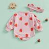 Citgeett Autumn Infant Baby Girls Spring Bodysuit Long Sleeve Print Jumpsuit Headband Fall Casual Clothes