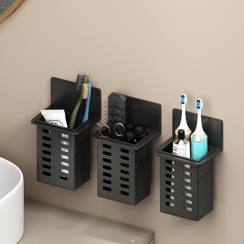 3pcs Free Installation Plastic Wall Mounted Drainage Storage Rack Toothbrush Holder Cosmetics Storage Box
