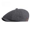 Men Herringbone Newsboy Cap with Leather Detail British Retro Octagonal Baker Boy Hat Spring Autumn Peaked Flat Cap Gatsby Beret