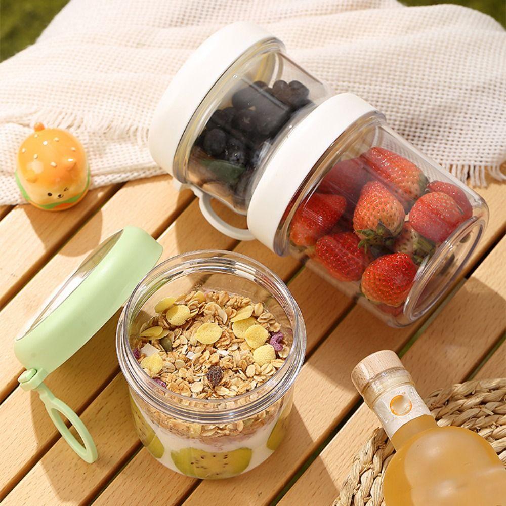 Transparent Breakfast Cup 2 Layer Oatmeal Cup Portable Food Storage Container  Office