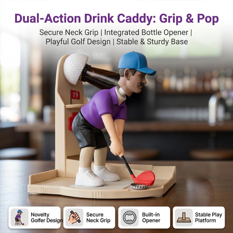 Sportovní otvírák na pivo s motivem golfisty a přihrádkou na sbírání víček Funkční domácí dekorace pro bar, kuchyň, párty