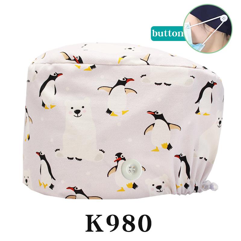 Cartoon Printed Nursing Caps Men Women Medical Hats Adjustable Long Hair Pet Dental Clinic Doctors Scrub Hat
