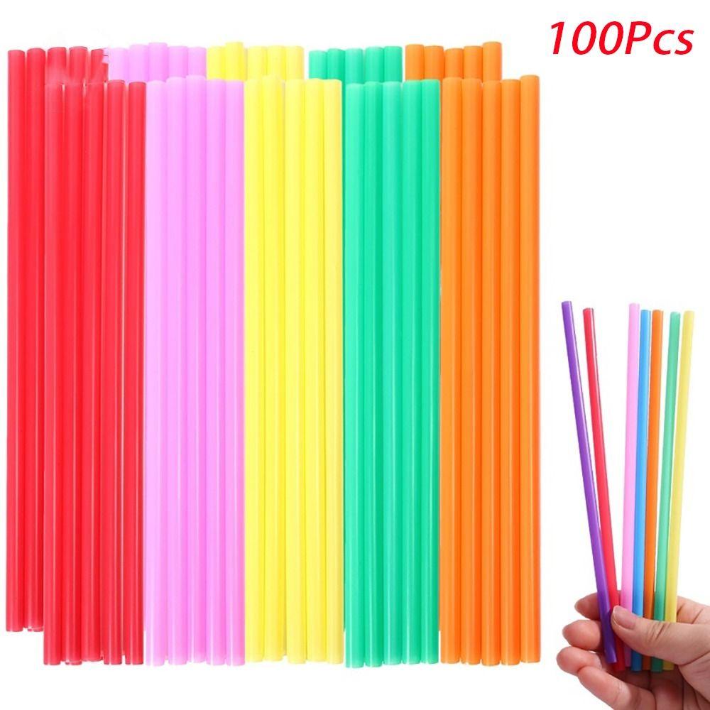 100Pcs Party Supplies Bar Accessories Plastic Disposable Straws Multicolor Colorful Summer Drinking Straw Large 19cm