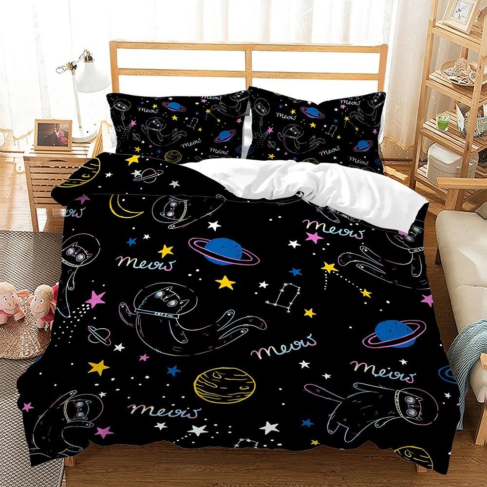Space Astronaut Rocket Cartoon Illustration 3D Duvet Cover Bedding Set Polyester Pillowcases Gift Single Double King Queen