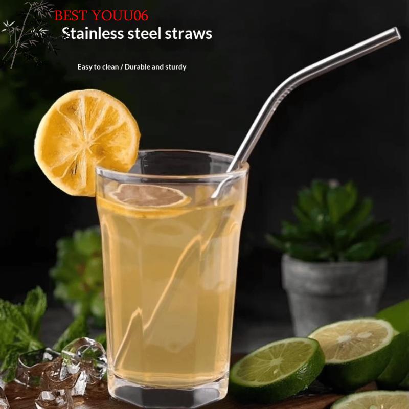 (YOUU06)4PCS Stainless Steel Straw Reusable Metal Drinking Straw With Cleaner Brush For Home Party Barware Bar Accessories