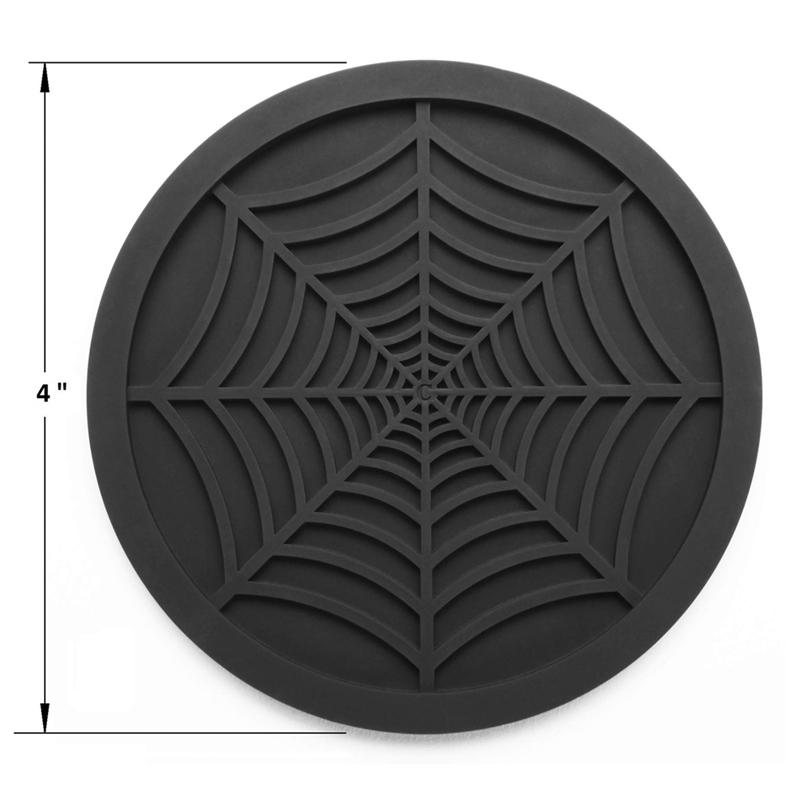 Silicone Spider Web Coasters For Drinks - 6 Pack Unique Design Spider Drink Coasters, 4Inch Black Coaster Set,Black Durable