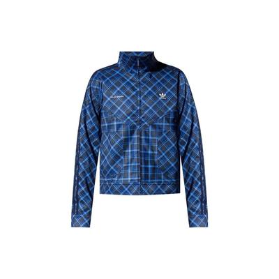 X Wales Bonner Collaboration Logo Print Plaid Vintage Sports Stand Collar Long Sleeve Jacket Men Jacket Blue GU0750