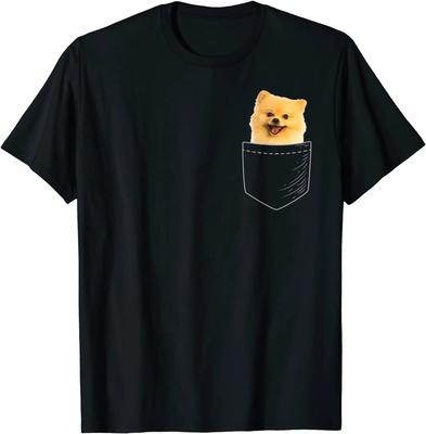 Uroczy szpic miniaturowy w kieszeni Kreatywny T-shirt dla miłośników psów 100% bawełna Dekolt okrągły Letni Krótki rękaw Codzienny Męski T-shirt Rozmiar S3XL