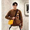 Unisex Color Block Logo Jacquard Round Neck Sweater with Long Sleeves