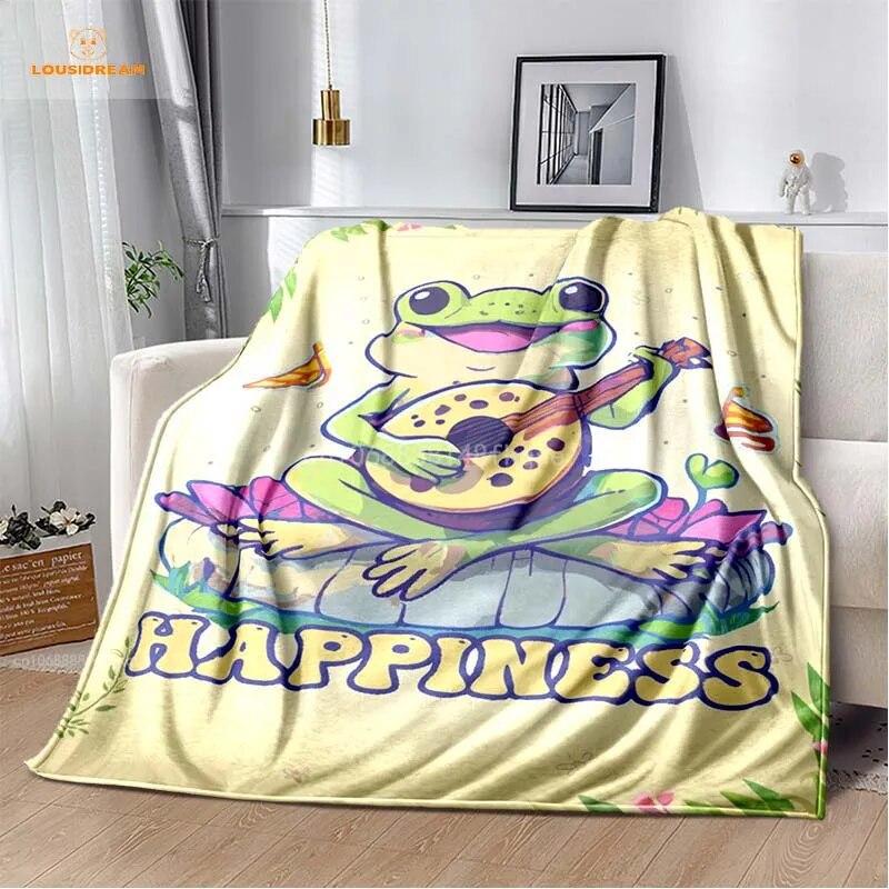 Anime Green Frog Designová deka s velkými očima Měkká přehoz přes postel Plážový teplý cestovní povlak pro děti Chlapci Dívky Dárek