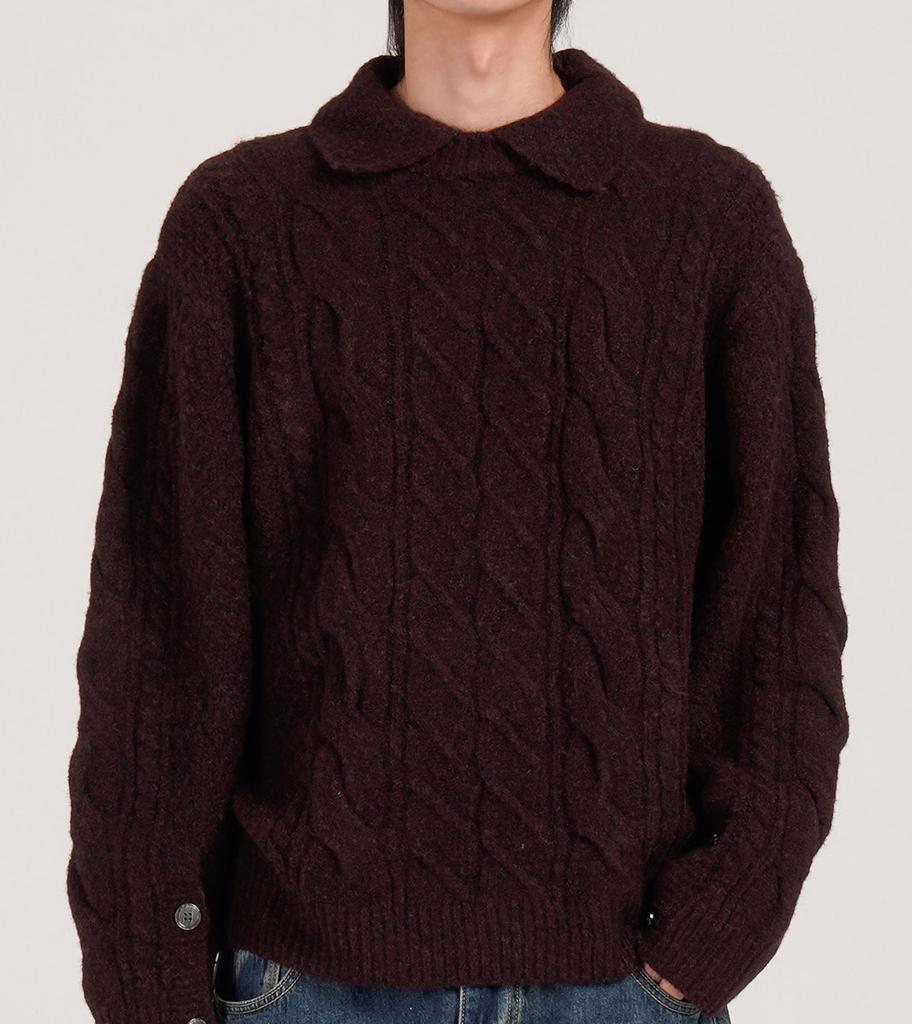 Beoteunseoul Wool Blend Collar Classic Soft Knit (Burgundy)