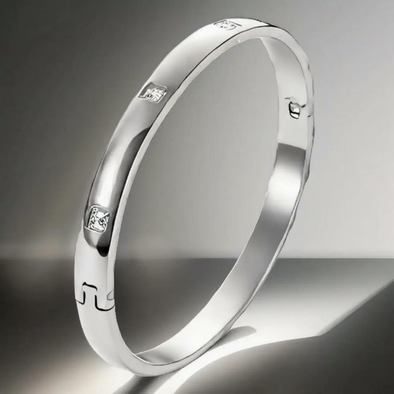 Women s European Style Titanium Steel Bracelet with Full Diamond Zirconia and Square Clasp - Fashionable Jewelry Accessory