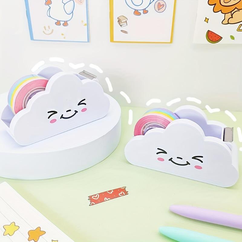 1Pc Cloud Tape Dispenser, Desktop Tape Dispenser, Office Desktop Tape Dispenser Cutter, with Rainbow Tape Roll, for Home Office, School Supplies