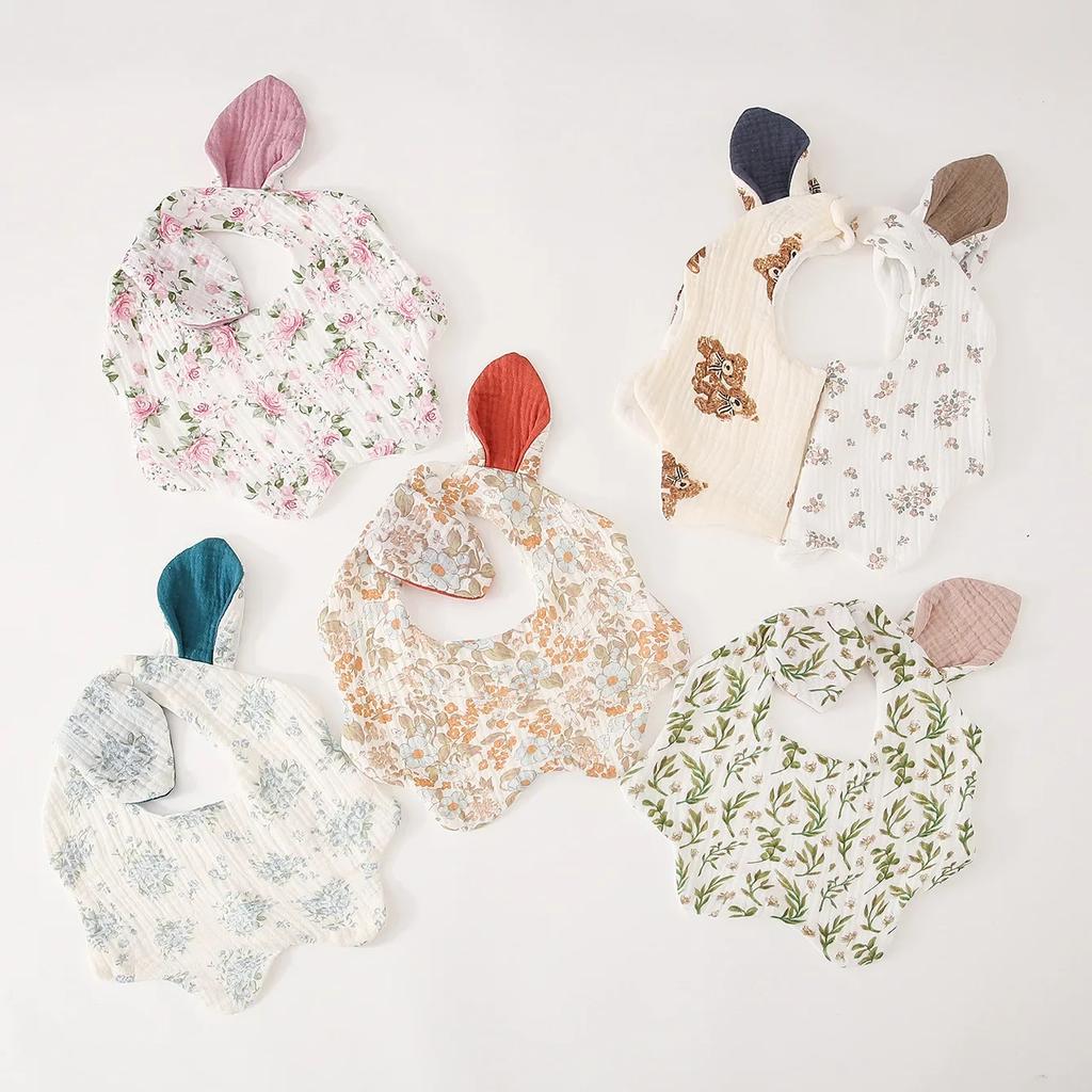 Baby Cotton Bib Cartoon Rabbit Ears Feeding Towel Water Absorbent Saliva Towel Newborns Burp Cloth for Boy Girls Accessories