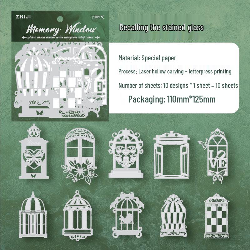 Silver Moon Dream Series: Embossed Letterpress Stickers - Retro Collage Journal Decoration, 6 Styles