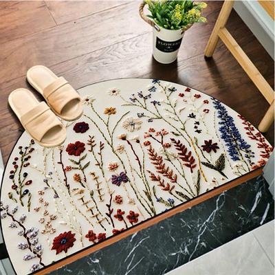 1 Pezzo Tappetino di Benvenuto Semicircolare con Motivo di Fiori di Campo Colorati Antiscivolo per Esterno Patio Portico Cucina Bagno Ingresso Tappeto per Pavimento