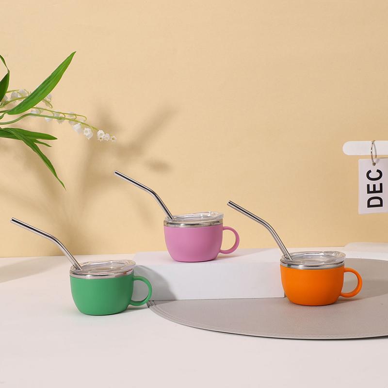 Sturzfeste 3oz Isolierte Kaffeetasse aus Edelstahl mit Henkel Mini-Tasse mit Deckel und Strohhalm Ideal für Camping und Essen