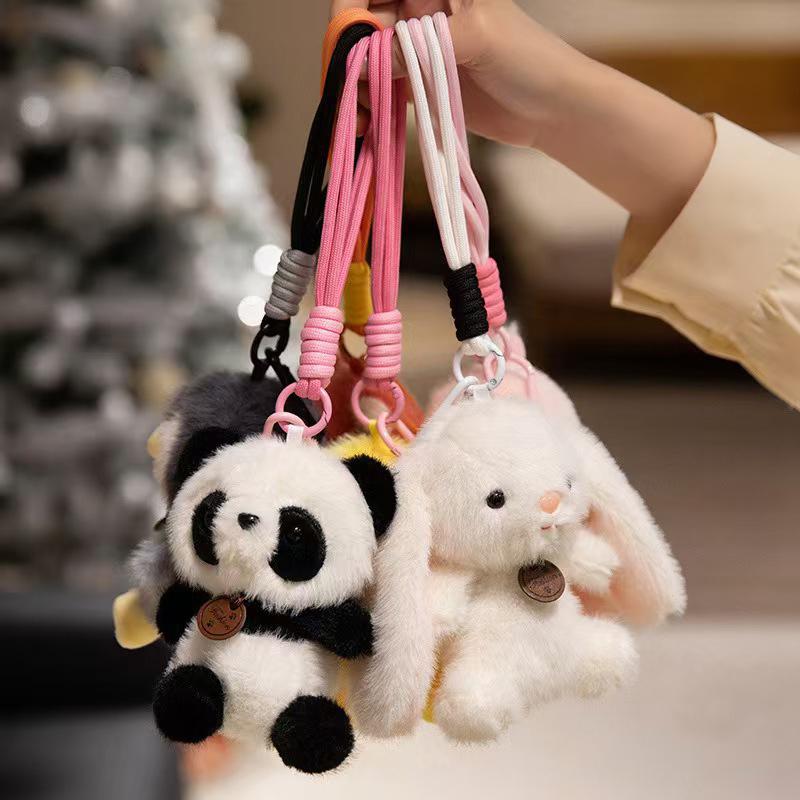 Animal Plush Pendants Cartoon Panda Sloth Pig Dinosaur Toys Cute Keychains Bag Decorations Car Interior Decorations