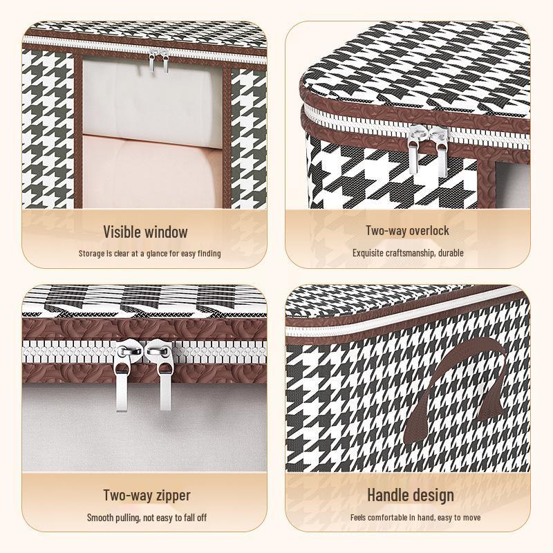 Houndstooth Cotton Quilt Storage Bag - Large Non-Woven Fabric Clothes Organizer