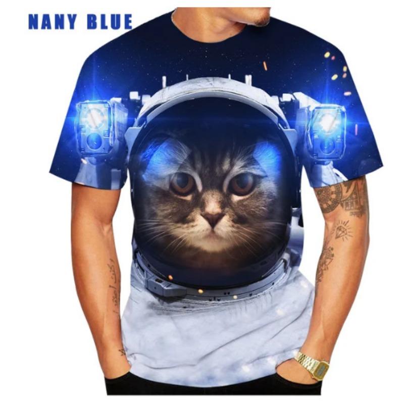 Summer Round Neck 3D Cat Print Top Fashionable Casual Short Sleeved Men's T-shirts