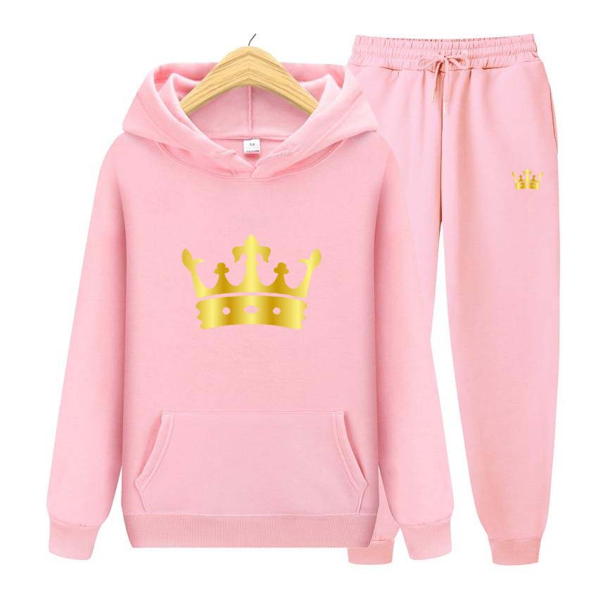 Men Tracksuits Set Spring Autumn Crown Print Sweatshirt Long Sleeve Hooded Pullover Sweatshirt Top Jacket Coat