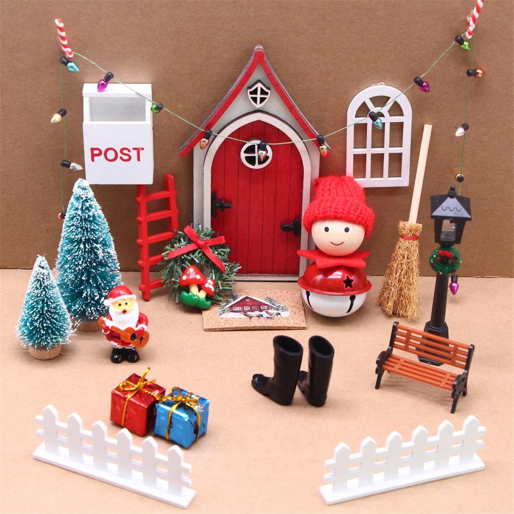 Miniature Elf Door Gnomes Set For Dollhouses Christmas Village Display Resin Craft Tabletop Decors