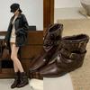 Retro Rivet Square Head Short Boots Women's Autumn and Winter New Double Buckle Belt Inner Heightening Fashion Boots Versatile Martin Boots
