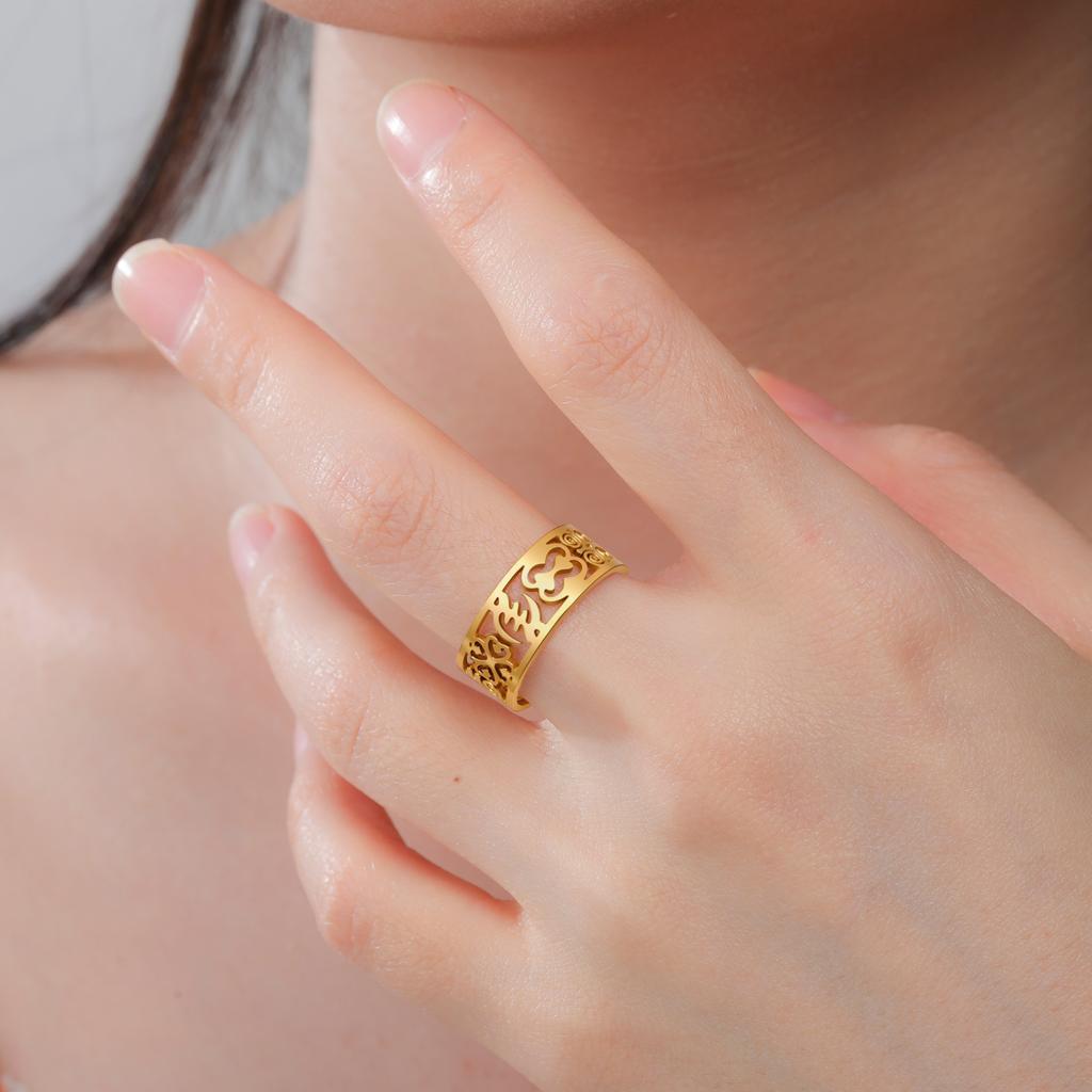 Stainless Steel Adinkra Symbol Open Ring African Akan Sankofa & Nyame Dua Ring Adjustable Ethnic Tribal Jewelry for Women Men