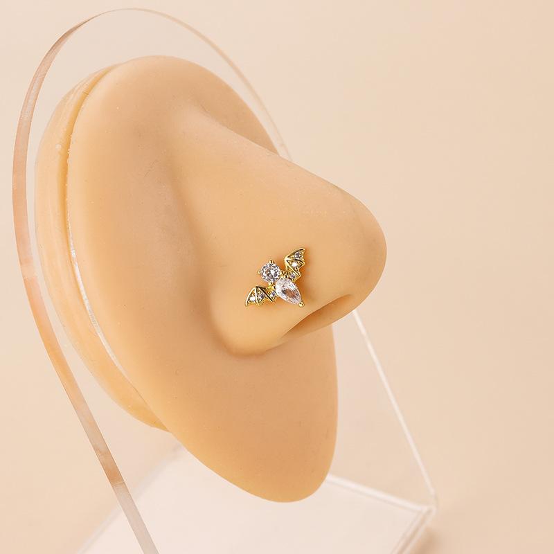 20G Nose Stud Rings Stainless Steel L Shaped Cross Cloud Bat Designs Hypoallergenic Shiny CZ Fashion Nose Piercing Jewelry