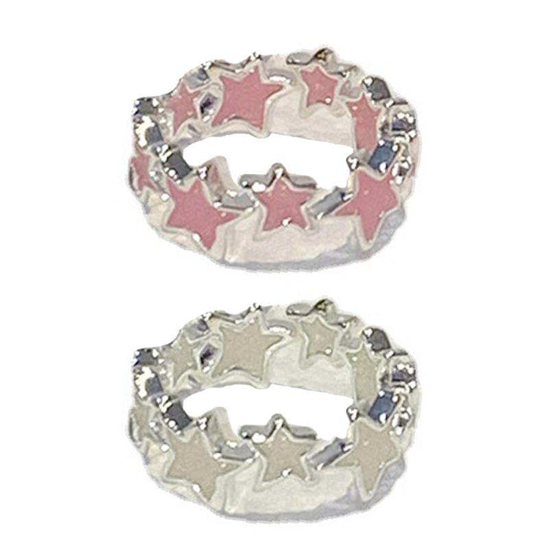 Pentagram-Finger Ring Adjustable Pink White-Star-Open Ring Cute Sweet Cool Jewelry Fashion Star Ring Valentines Day Gift
