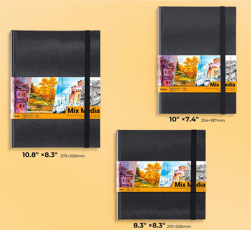 Ohuhu Bloc de Dibujo Mixto 78 200gsm Medio Acrílico y Acuarela Adecuado para Niños y Acuarela de Colores y Regalo de Navidad Bloc de Dibujo,