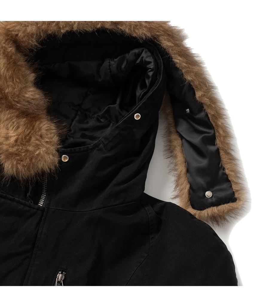 SUPERSUB [Detachable Fur] Washed N2B Short Parka - Washed Black