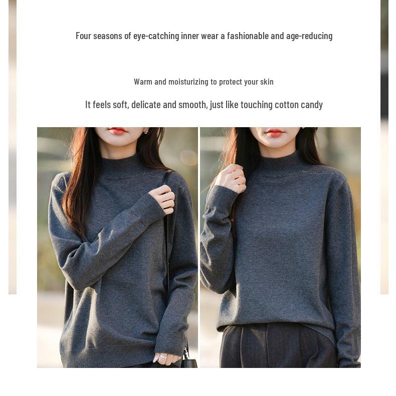 French Minimalist Rhinestone High Neck Knit Sweater for Women - 2025 Edition Thick Warm Base Layer