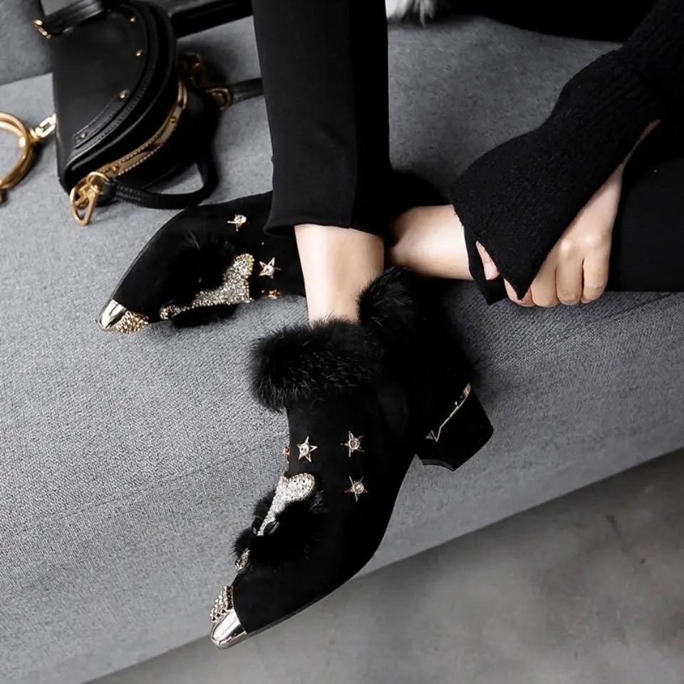 Fashion Booties Cute Autumn Winter Ankle Boots for Women Fox Head Rhinestone Boot New Rock Fashion 2025 Footwear Y2k Woman Short Shoes
