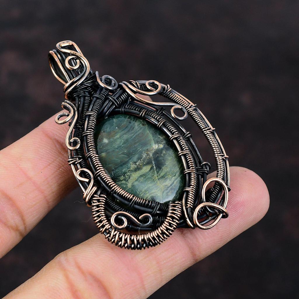 Ocean Jasper Pendant Copper Wire Wrapped Pendant Unique Pendant Genuine Gemstone Jewelry Handmade Ethnic Pendant Gift For Him Copper Jewelry