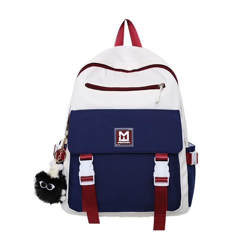 Student Block Color Schoolbag Women's College Style Backpack Large Capacity Backpack