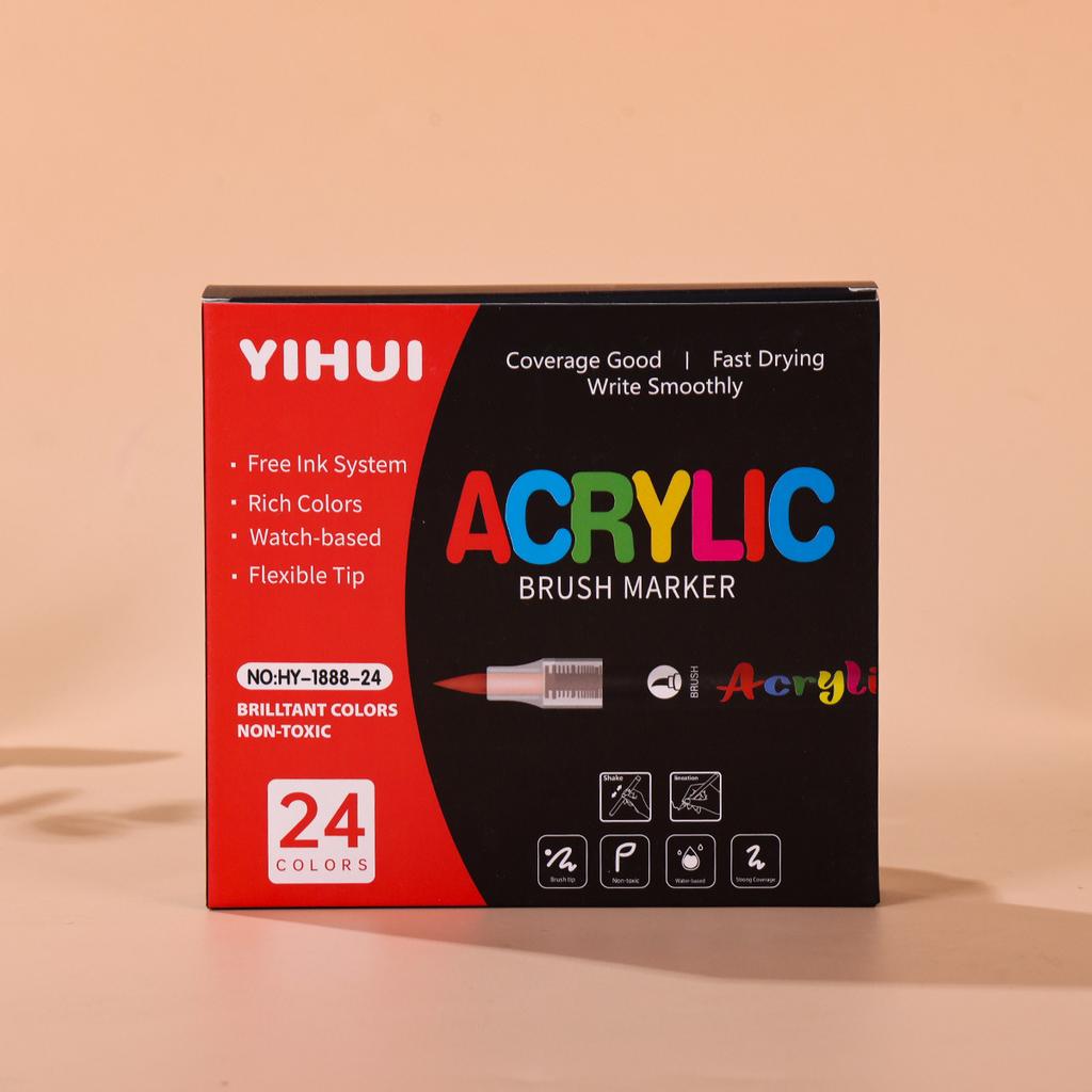 24 Colors Acrylic Paint Pens Liquid Brush Markers Set For Rock Ceramic Glass Painting