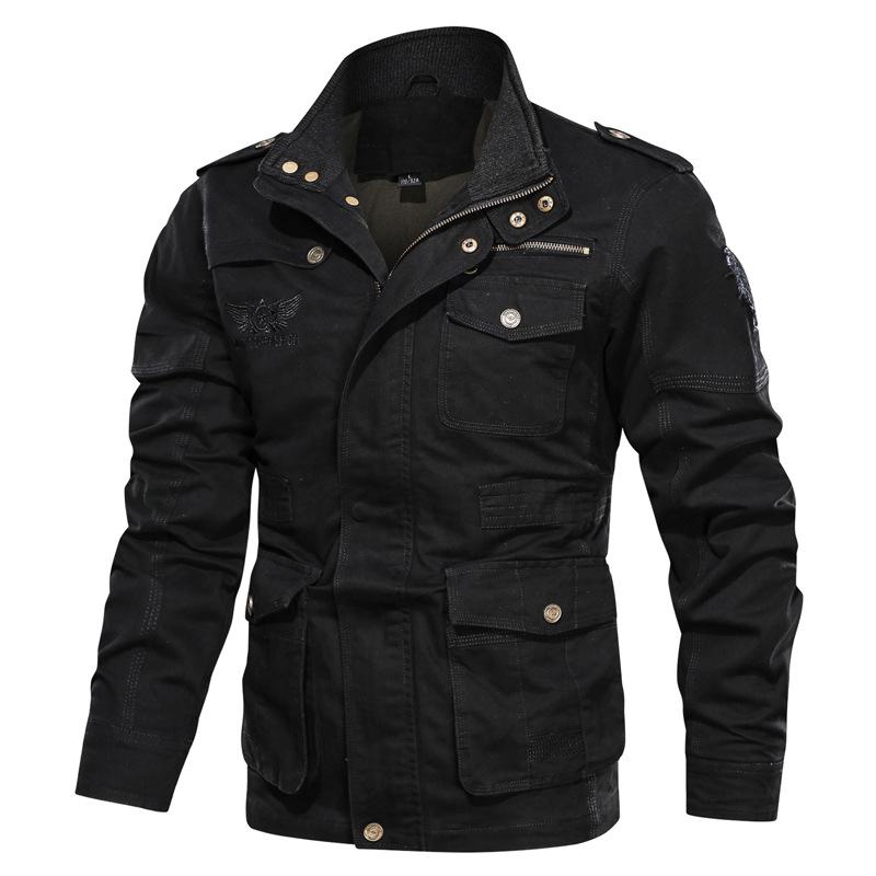 Mittellange und lange Baumwoll-Freizeitjacke in Übergröße für Herren, Herbst und Winter, Mehrfachtaschen, Werkzeug-Design, Stehkragen, lockerer Mantel