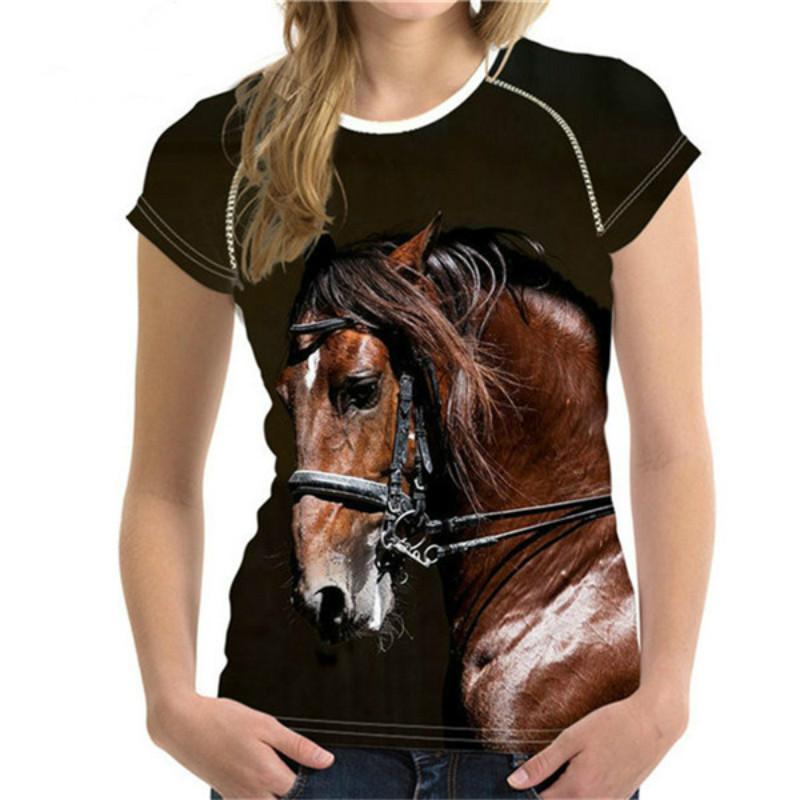 Summer Round Neck 3D Horse Printed Top Fashionable Casual Short Sleeved Women's T-shirts