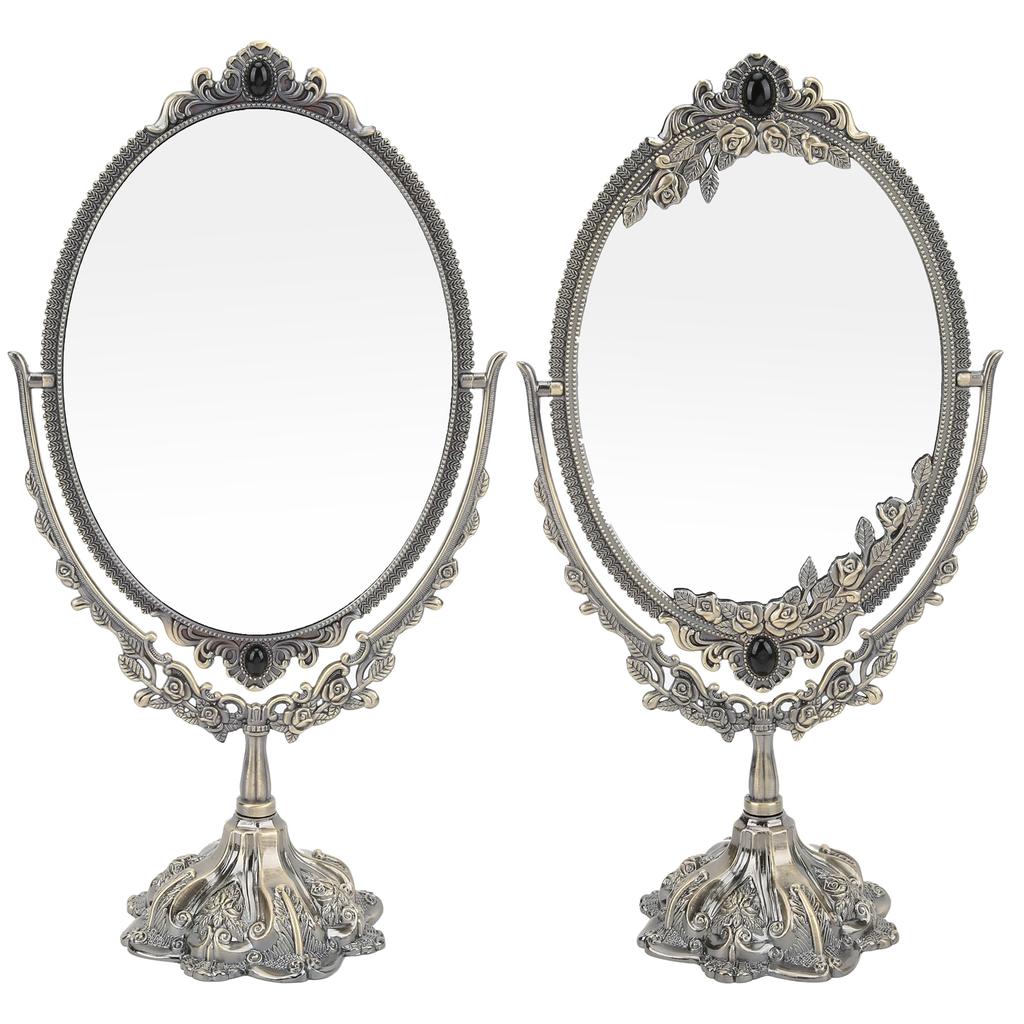 Make-Up-Spiegel Europäischer Metall-Retro-Doppelseitiger Spiegel für Badezimmer, Schlafzimmer, Ankleidezimmer(Bronze Groß )