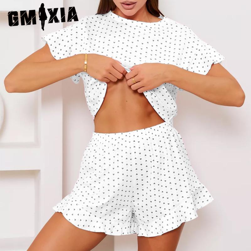 GMXIA Summer Short-sleeved Shorts Two-piece Loungewear Women's Loose Comfortable Suit
