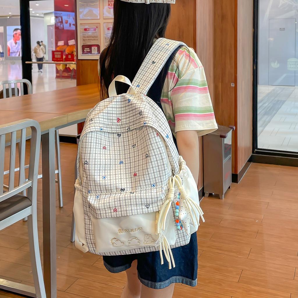 Schoolbag new ins niche plaid fashion Korean backpack junior high school bag women's high-value casual backpack