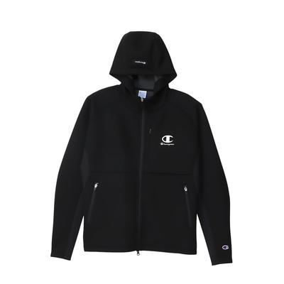Parka Long Sleeve Water Repellent One Point Logo 3LS Zip Hooded Sweatshirt Golf Black WRAP-AIR Techweave(R) Men's C3-ZG102