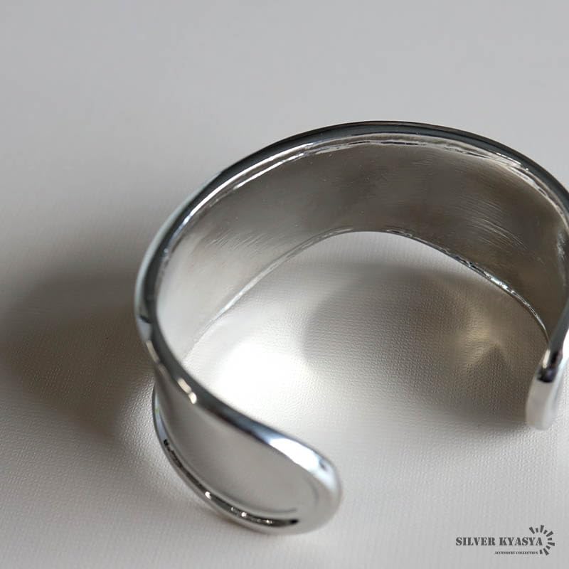 Wide Bangle Bracelet for Gold or 18K GP Simple Bone Cuff Women, Silver, Mirror-Finished, Gold, (Silver)