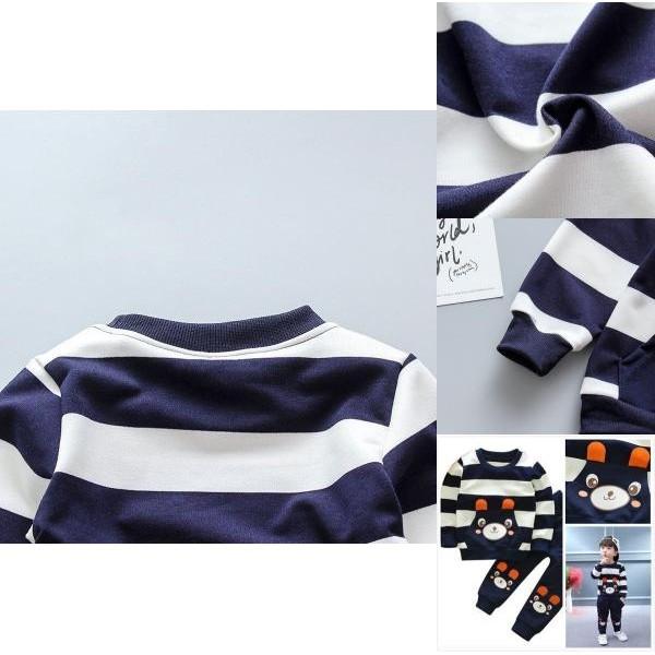 Stylish Bear Stripe 2pcs Toddler Kids Baby Boy Girl Sweater Coat Tops+pants Outfits Clothes Set