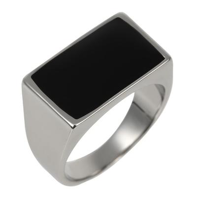 [sakuto] Men's Signet Ring, Black, Square, Rectangular, Stainless Steel (16)