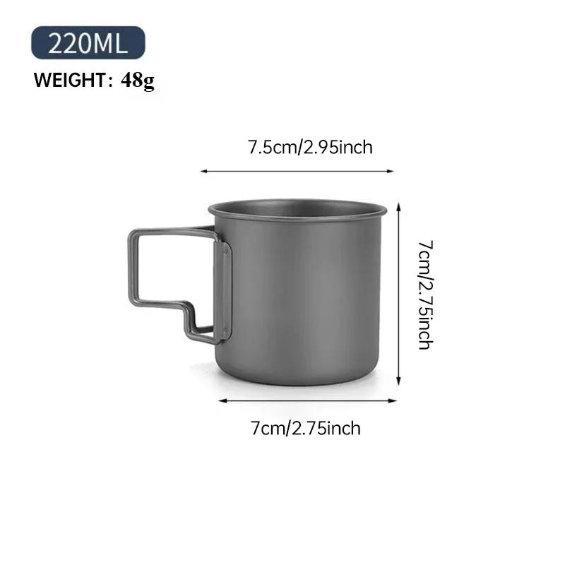 Outdoor Titanium Camping Cup, Foldable Handle Ultralight Mug for Coffee&Tea, Backpacking & Hiking Essentials