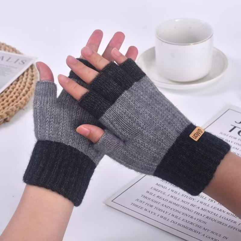 Half-finger Gloves Winter Warm Student Writing Gloves Plush Knitted Cold-proof Gloves Travel Cycling Gloves