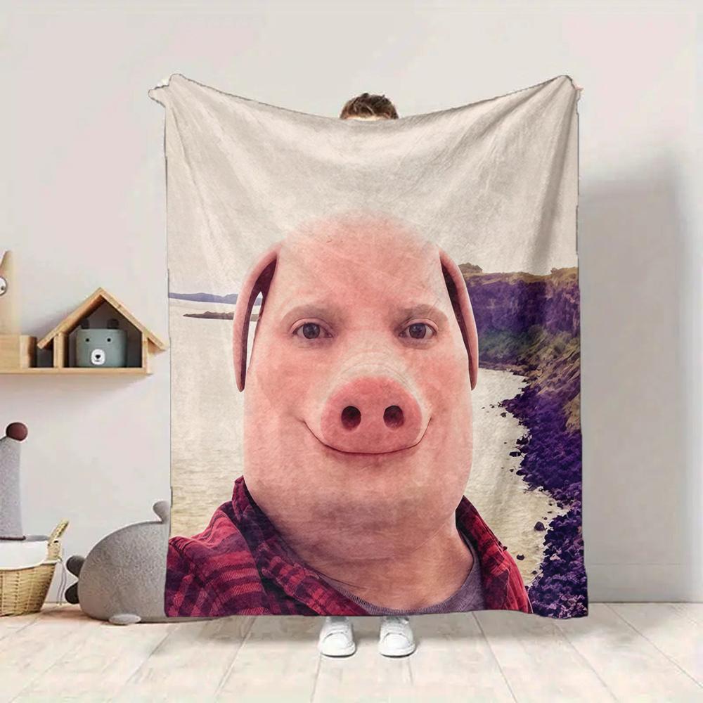 1Pc Pig Nose Selfie Adventure Blanket Soft And Comfortable Casual Warm Camping Travel Christmas Halloween Xmas Gift M928747