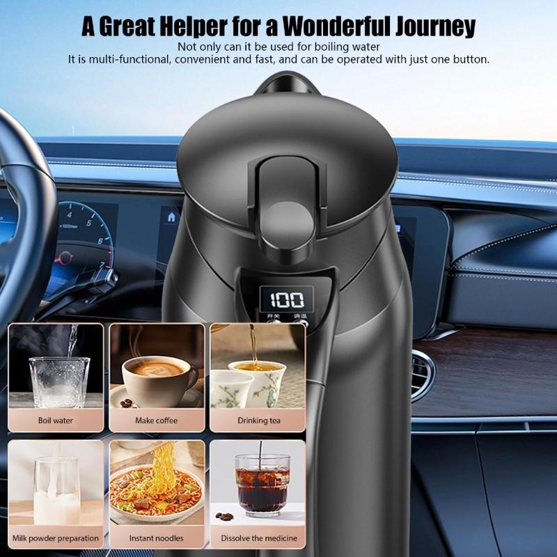Elektrischer Wasserkocher mit hoher Kapazität für das Auto, 800 ml, mit digitaler Temperaturregelung, doppelwandiger Isolierung, 12V 24V Universal